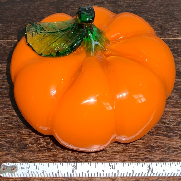 Art Glass Hand Blown Murano Style Orange Pumpkin - Picture 7 of 9